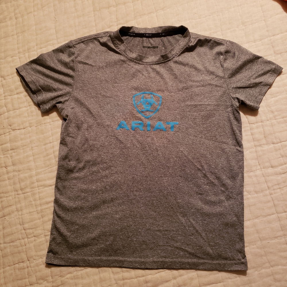Ariat Boy's Heather Gray Tee with Blue Logo